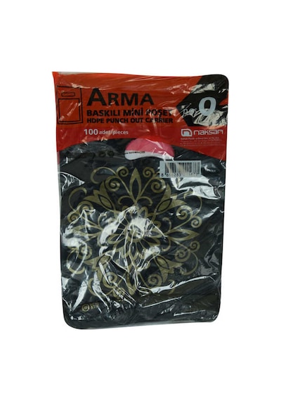 Arma Baskılı Mini Poşet Eczane Mağaza Dükkan Poşeti Desen Renk 32x20 100 Adet No:0