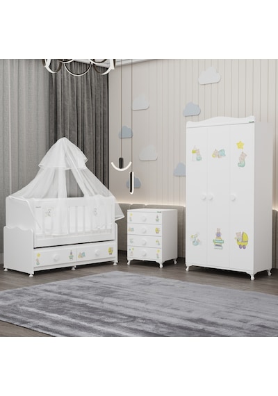 Elegant Yıldız 3 Bebek Odası Takımı Yatak Uykuseti - Ayıcık Beyaz