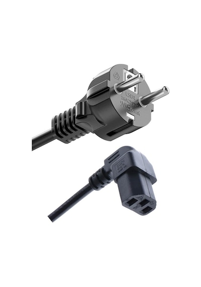 Koodmax 2 Adet C13 Power Kablo - Elektrik Güç Kablosu 90 Derece Dirsek L Tip - Dik Açılı - 1.8 Mt