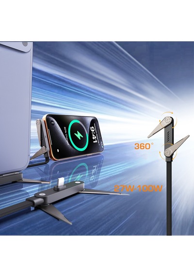 Lenyes Lc553 Type-c To Type-c Stand Özellikli E-mark Smart Çipli Data Ve Şarj Kablosu 100w 1m Siyah