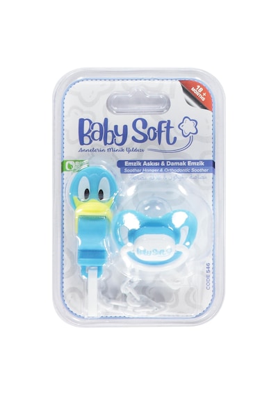 Babysoft Fıgurlu Emzık Askısı ve Damaklı Emzık No:3 - Mavi