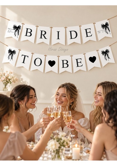 Hiras Dizayn Siyah Fiyonk Bride To Be Banner Seti 15 Parça
