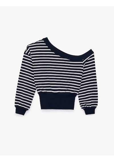 Koton Rahat Kalıp Kayık Yaka Uzun Kollu Çizgili Crop Sweatshirt Lacivert Çizgili 7wal10259ık Koton Rahat Kalıp Kayık Yaka Uzun Kollu Çizgili Crop Sweatshirt Lacivert Çizgili 7wal10259ık