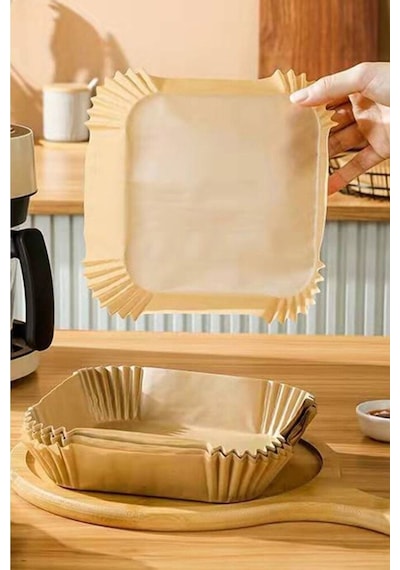Isıya Dayanıklı Silikon Airfryer Gri Kare Pişirme Matı 20 Cm Ve 50 Adet Pişirme Kağıdı Plastik Bey Diğer