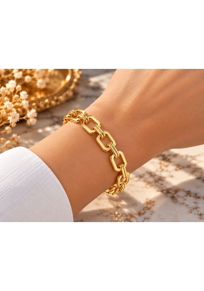 Terragolds Çelik Gold Renk Kare Zincirli Kadın Bileklik - Bb8940 Altın