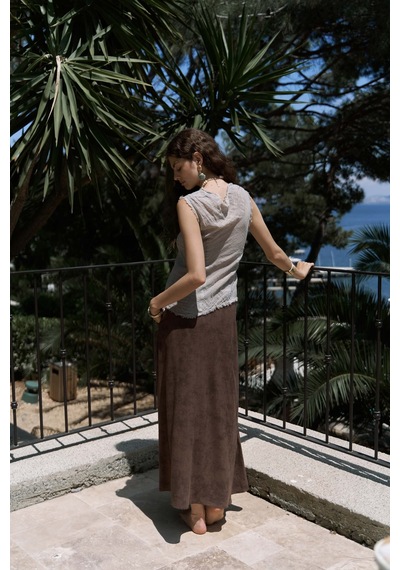 Mai Collection Mai Studios Co. Veilinas Asimetrik Vizon Keten Crop Vizon