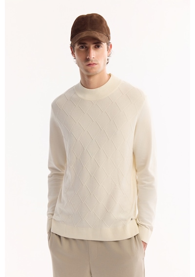 Avva Erkek Ekru Bisiklet Yaka Soft Touch Dokulu Triko Regular Fit Kazak A52y5028