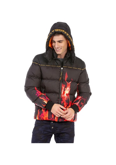 Cipo & Baxx Cm181 Alev Desenli Kışlık Erkek Mont Siyah