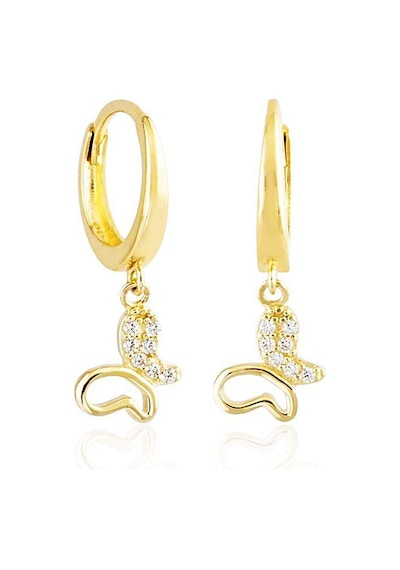 Kelebek Altın Sallantılı Küpe 14K Gold Taşlı ve Taşsız