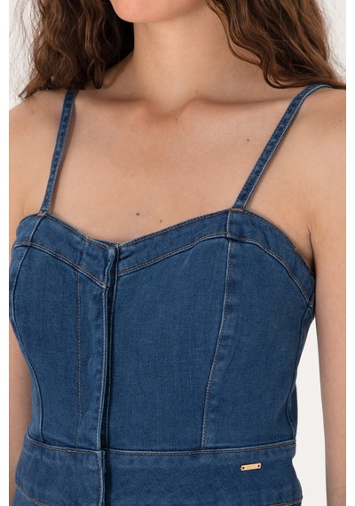U.S. Polo Assn. Kadın Mavi Midi Boy Yırtmaçlı Jean Elbise 50305565-DN0022