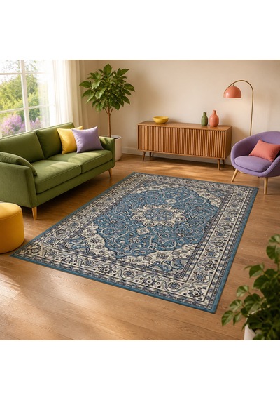 Kartela Halı Aven Halı Jüt Taban Dokuma Halı Mavi - 180 X 270 Cm