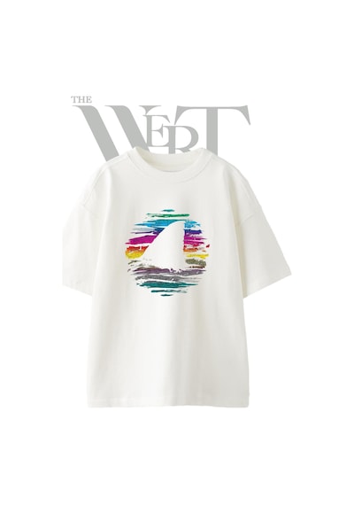 Thewert Surf Fin Tasarım Baskılı Ünisex Beyaz Oversize T-shirt