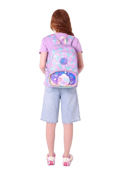Kaukko Kids Üç Gözlü Kız Çocuk Okul Sırt Çantası Denizkızı Nakışlı Ve Baskılı - L5225 Pembe - Yeşil