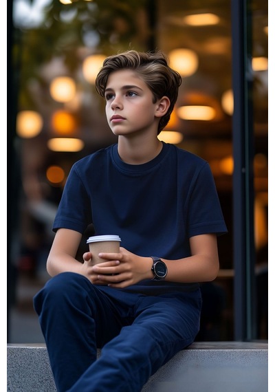 Cloise İndigo Çocuk T-shirt Kız Erkek Unisex %100 Pamuk İndigo