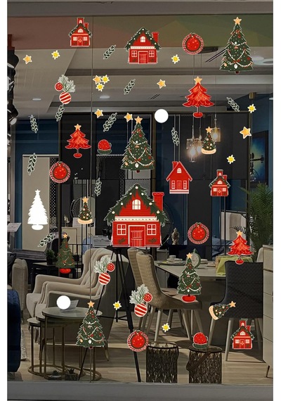 Christmas Stickerları, Noel Baba Ve Yılbaşı Temalı Çocuk Odası Dekorasyon Seti, Kendinden Yapışkanlı Cam Süsl Genel