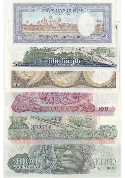 Kamboçya 1000-500-100-100-100-50 Riel Kağıt Para Set Çil Unc 6'lı Set Koleksiyon Para