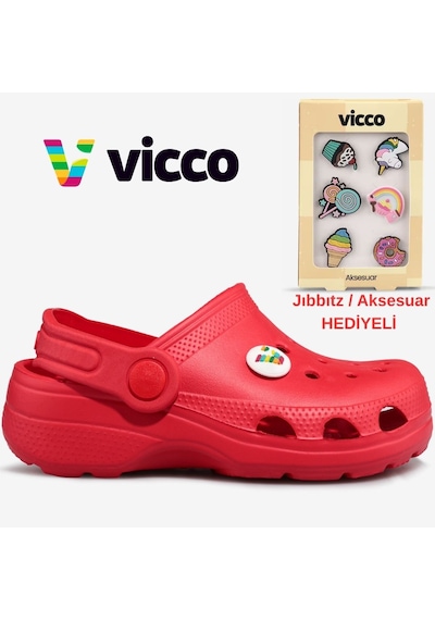 Vicco Didim Jıbbıtz Aksesuar Hediyeli Ortopedik Unisex Çocuk Terlik Kırmızı