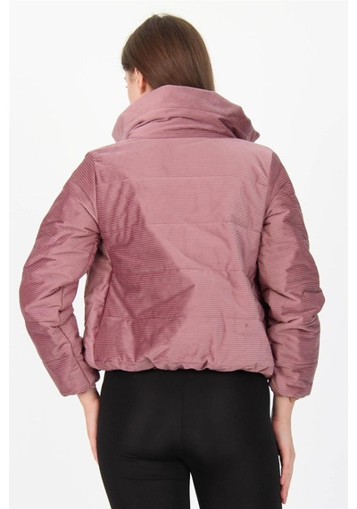 Dip Moda Kadın Yüksek Yaka Cepli Kışlık Kadife Mont Dpnb7154 Pudra