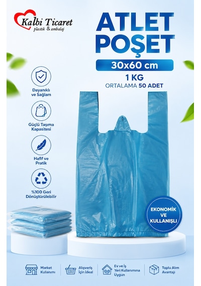 Kalın Mavi Poşet Büyük Boy 1 Kg Hışır Atlet Poşet