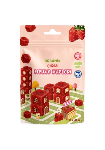 Natural Organik Çilekli Meyve Küpleri 30gr