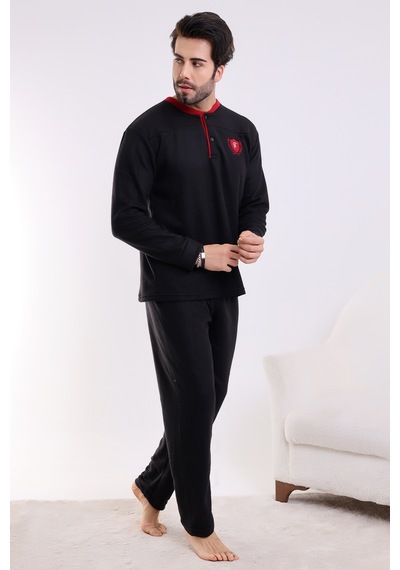 Wordex Flkn 7202 Polar Kışlık Erkek Ev Pijama Takımı Uyku Takımı Siyah