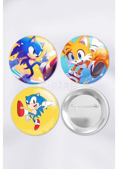 Sonic Video Oyun Çanta Süsü İğneli Buton Rozet Seti 3 Adet Üçlü