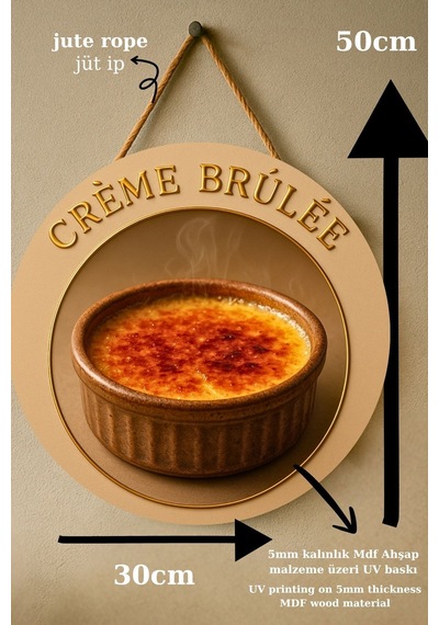 Creme Brulee Temalı İpli Mdf Ahşap Kapı Duvar Süsü, Cafe, Mutfak Dekoratif Tablo