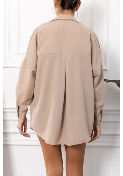 Armonika Kadın Vizon Oversize Uzun Basic Gömlek Arm-22y001118