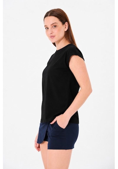 Sortie Collection Düşük Kollu Rahat Kesim Pamuklu Basic Tshirt Siyah