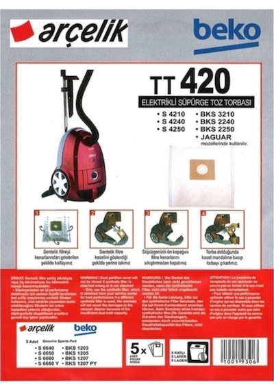 Arçelik Uyumlu S 4240 Elektrikli Süpürge Torbası (20 Adet) (546843791)