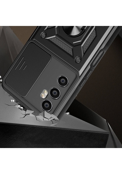 Zore Realme C65 4g Kılıf Magnetik Standlı Kamera Korumalı Ogaa Sürgülü Vega Kapak - Siyah