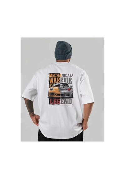 Panda Baskı Tekstil Mekanik Arabalar Baskılı Özel Tasarım Oversize Tshirt Beyaz