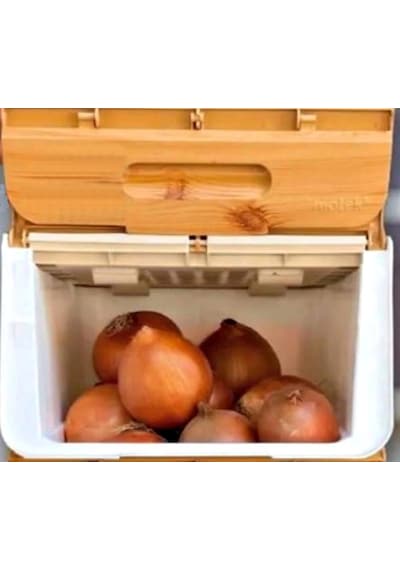 Motek Patateslik Soğanlık Sepeti Oyuncak Kutusu Tekerlekli Organızer Çok Amaçlı Kutu 1x12lt-bambu+krem