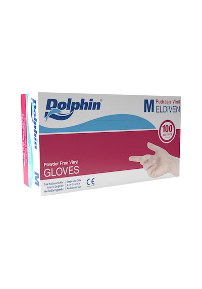 Dolphin Pudrasız Vinil Vinyl Tek Kullanımlık Eldiven Şeffaf Medium Orta Boy - 100'lü 10 Paket