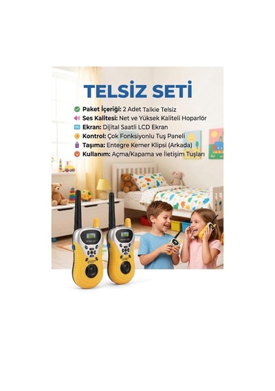 İlk Telsizim Sesli Mikrofonlu Pilli Antenli İkili Telsiz Eğitici Oyuncak Seti 1