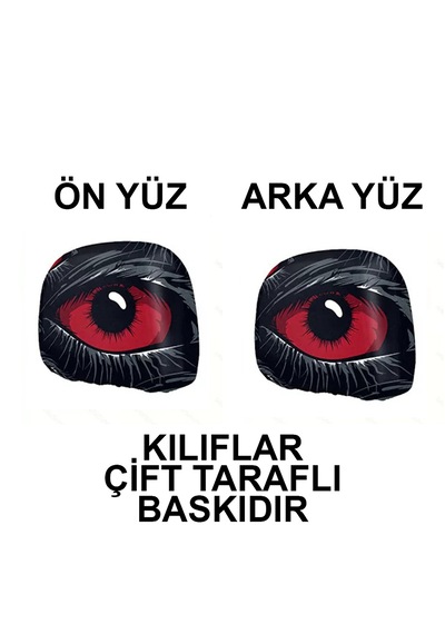 Kırmızı Göz Çift Taraflı Dekoratif Oto Başlık Kılıfı/maske 2'li Kırmızı-Siyah