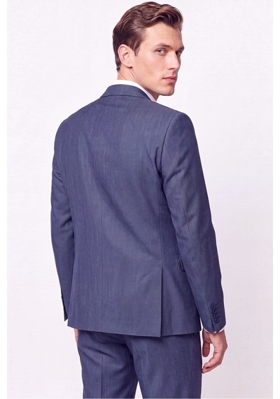 Efor Slim Fit Mono Yaka Çift Yırtmaç Yünlü İndigo Takım Elbise Tk 949