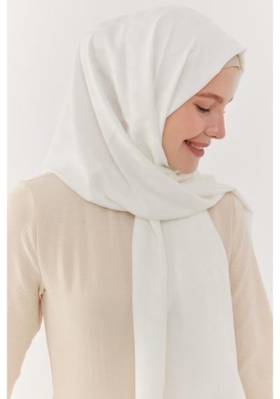 Mirsoy Scarf Dalga Desen İpeksi Jakar Şal - Beyaz Beyaz
