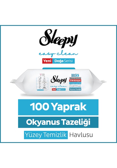 Sleepy Ocean Yüzey Temizlik Havlusu Mendili Okyanus Tazeliği 100 Yaprak