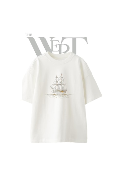 Thewert Tall Ship Tasarım Baskılı Ünisex Beyaz Oversize T-shirt