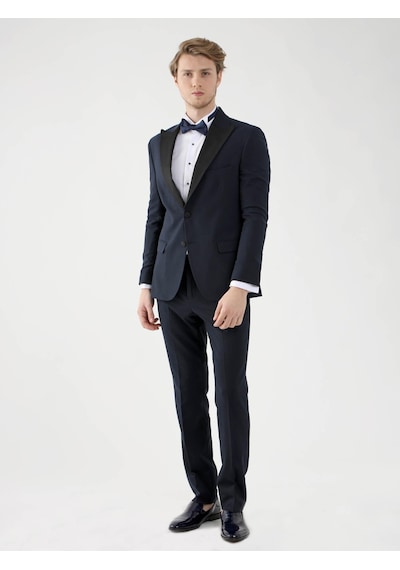 Dufy Lacivert Erkek Slim Fit Sivri Yaka Smokin Takım - 92401 Lacivert