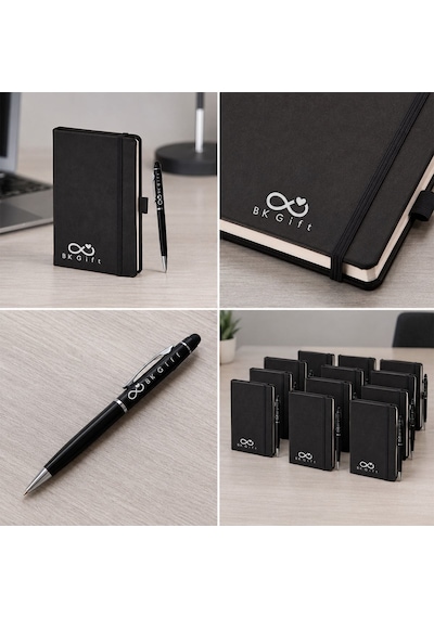 Logonuza Özel 10 Adet 923-914 9 X 14 Termo Deri Defter Ve Touch Pen Kurumsal Hediye Seti Siyah