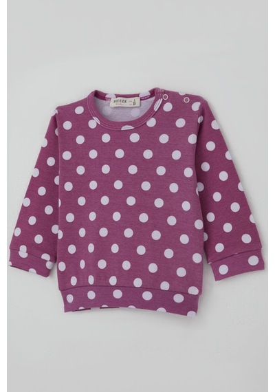 Breeze Kız Bebek Pijama Takımı Omuzdan Patlı Beyaz Puantiye Desenli 4 Ay-1 Yaş, Eflatun Eflatun