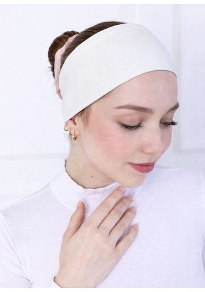 Alivascarf Kaymayan Silikonlu Bandana Bone Siyah - Kadın Tesettür Dikişsiz Kaymaz Geçme - Sportif Saç Bandı Ekru