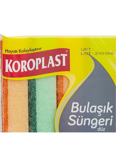 Koroplast Çift Taraflı Düz Bulaşık Süngeri 5'li, Çizik &amp İz Bırakmaz, Yağ Ve Leke Giderici Pratik Temizlik