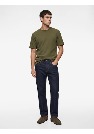 Koton Kısa Kollu Dokulu Bisiklet Yaka Slim Fit Tişört Yeşil 6sam10098mk