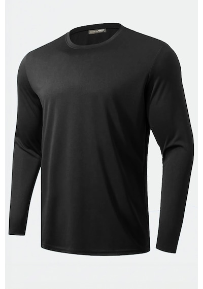 Ghassy Co. Erkek %100 Pamuklu Likralı Esnek Spor Koşu Günlük Antrenman Uzun Kollu Penye T-shirt Siyah