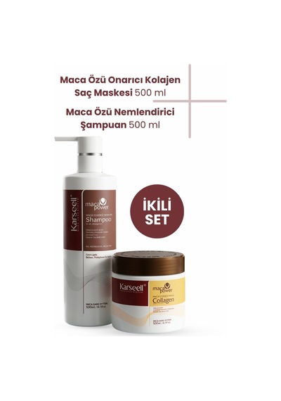 Maca Özü Onarıcı Repair Kolajen Saç Maskesi 500 Ml + Maca Özü Nemlendirici Şampuan 500 Ml Karsel - 725127557