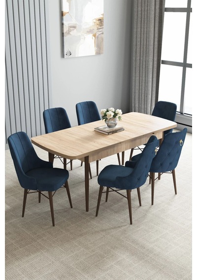 Zümra Serisi, Meşe Desen 80x132 Açılabilir Mdf Mutfak Masası Takımı 6 Adet Sandalye, Lacivert Zümra Serisi, Meşe Desen 80x132 Açılabilir Mdf Mutfak Masası Takımı 6 Adet Sandalye, Lacivert