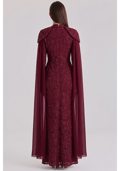 Olcay Pelerin Detaylı Kordone Dantel Exclusive Büyük Beden Tesettür Abiye Elbise Bordo 1096 Olcay Pelerin Detaylı Kordone Dantel Exclusive Büyük Beden Tesettür Abiye Elbise Bordo 1096